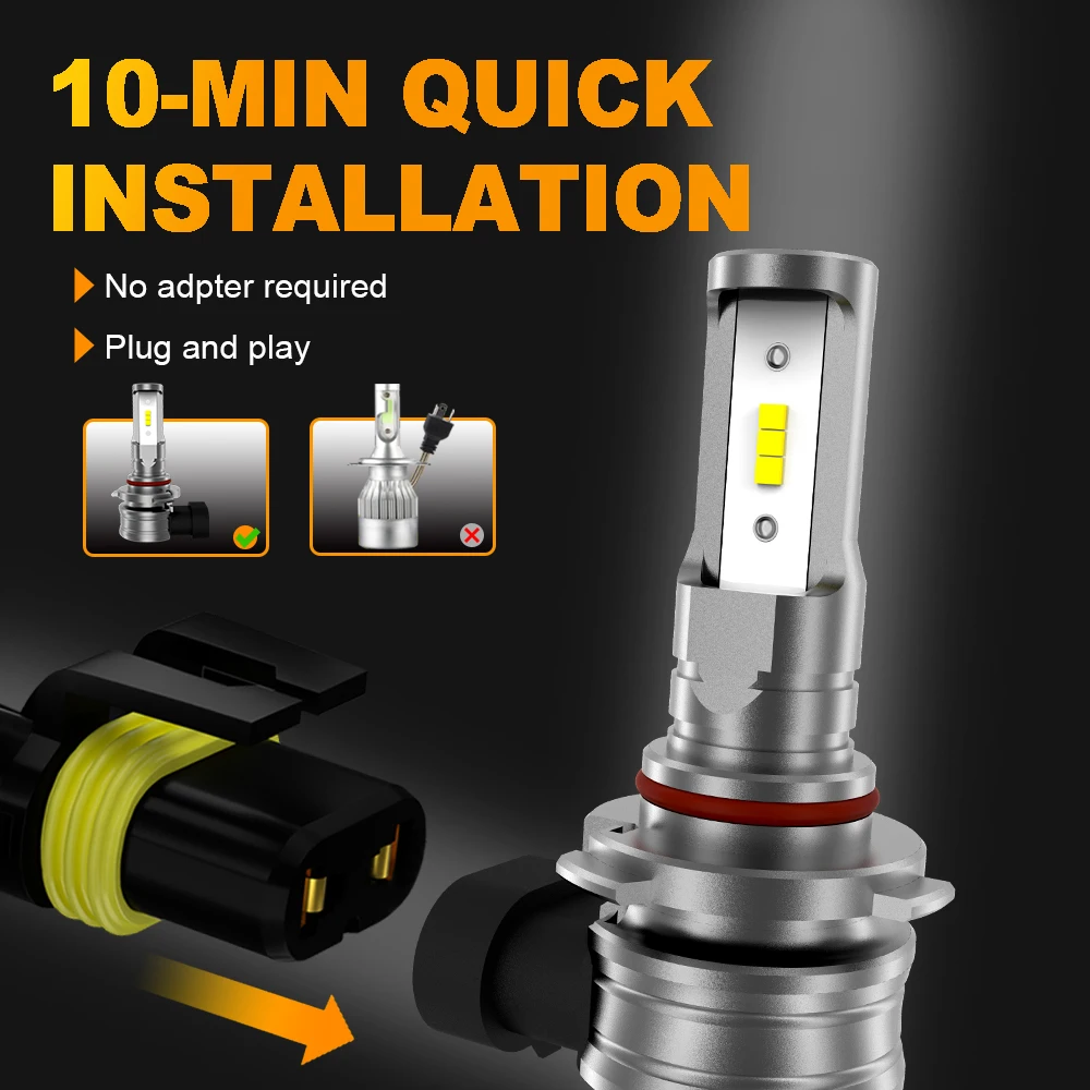 IVOTOW 2 個 9005 LED ヘッドライト & フォグランプ電球 10000LM 6000K 超高輝度 12V Canbus 1:1 ミニサイズ車用