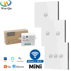220V Tuya Smart WiFi Light Switch,Rf 433MHz Wireless Wall Touch Sensor Switch Remote Control Panel Mini Timing for Alexa Google