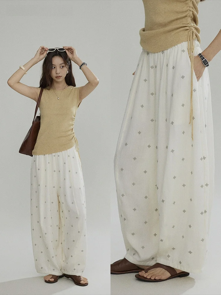 

Женские свободные повседневные брюки Joli Choose с эластичным поясом, летние, из льна, с вышивкой, широкие штанины