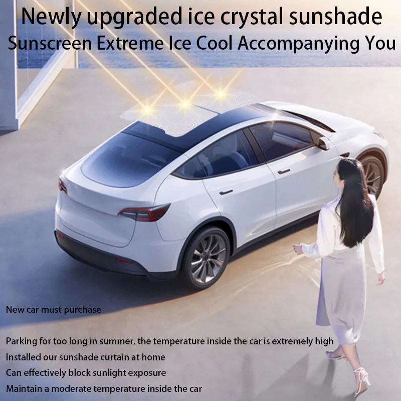 For Tesla Model YL Launch 2026 Ice Crystal Sunroof Shade – Heat Insulation Sunshade Net, Top Ceiling Sun Visor Cover,UV Block Th