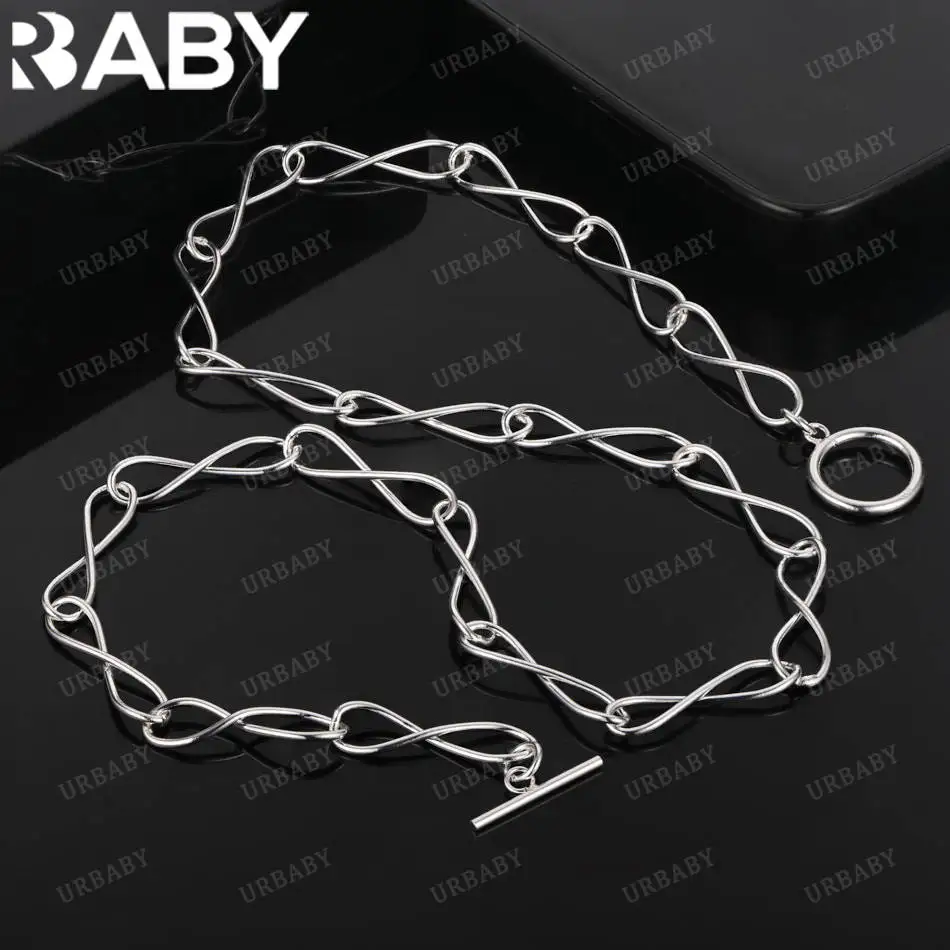 

URBABY 925 Sterling Silver 50cm Chain Necklace For Women Men Charm Trend Birthday Gifts Fashion Party Fine Jewelry