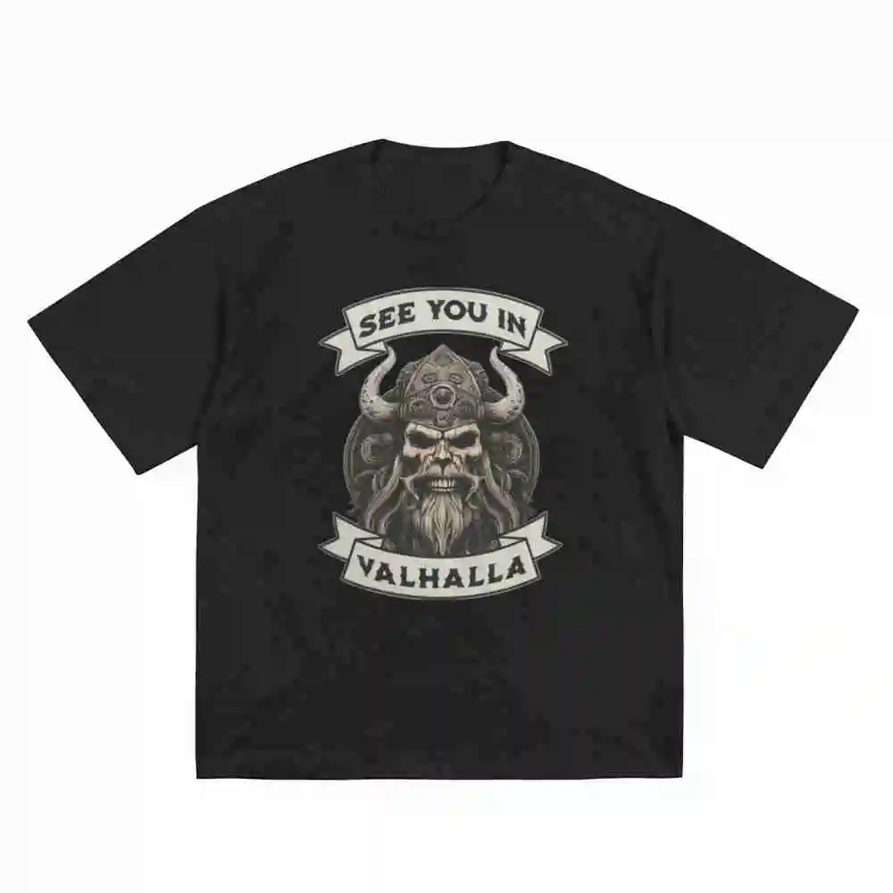 See You In Valhalla Viking Wotanknot Skull Norse Mythology Odin Short Sleeve Tee 100% Cotton T-Shirt