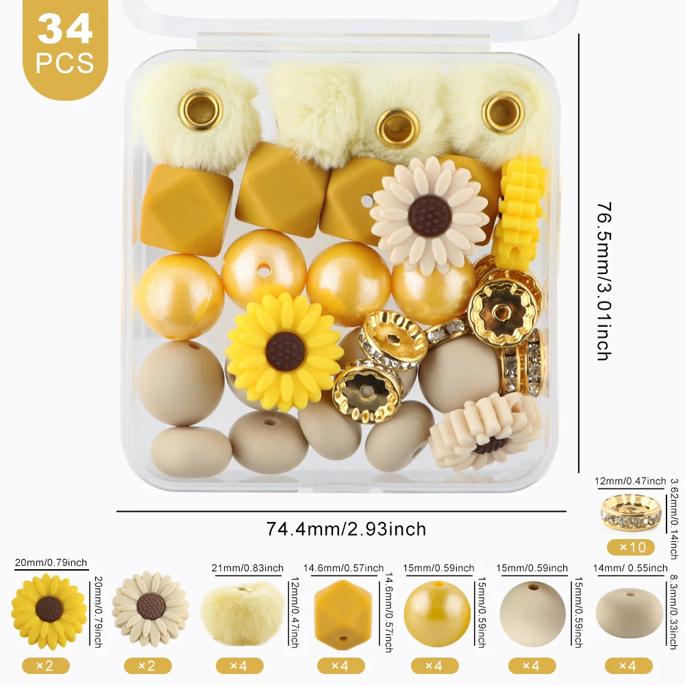 Scatola di peluche con perline focali in Silicone ricoperte di pelliccia set di perline allentate di fiori per la creazione di gioielli accessori per bracciali con collana portachiavi fai da te