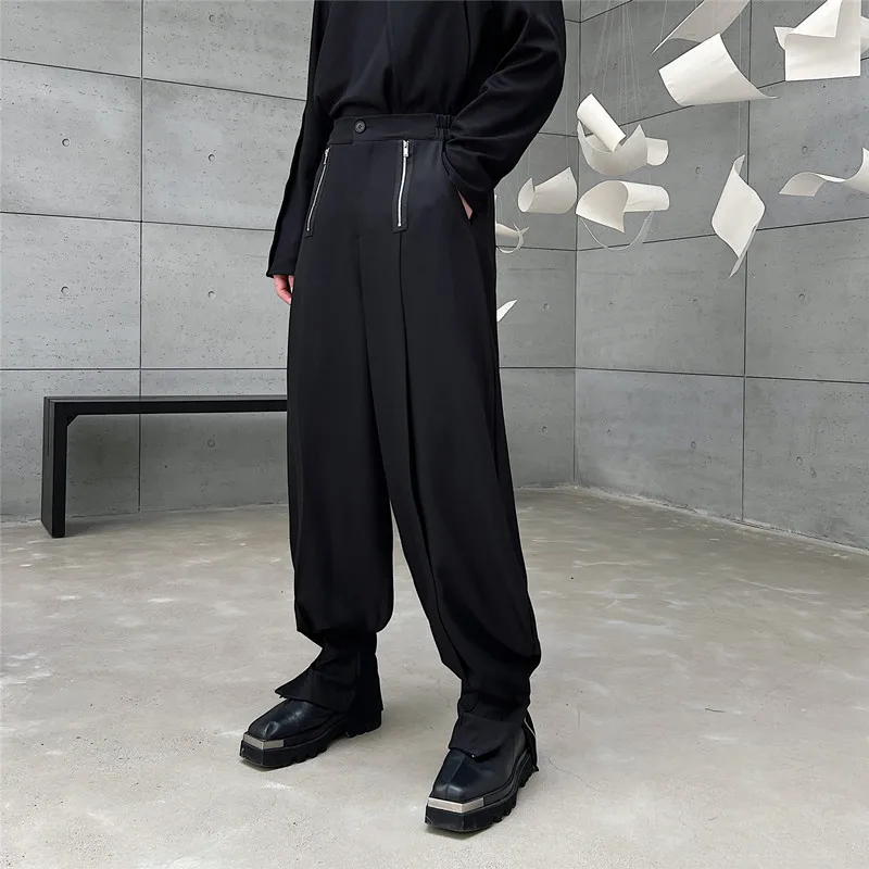 2023Men For Streetwear Casual Loose Knickerbockers Fashion Pants Japan Dark Black Harem Male Wide Leg Trousers