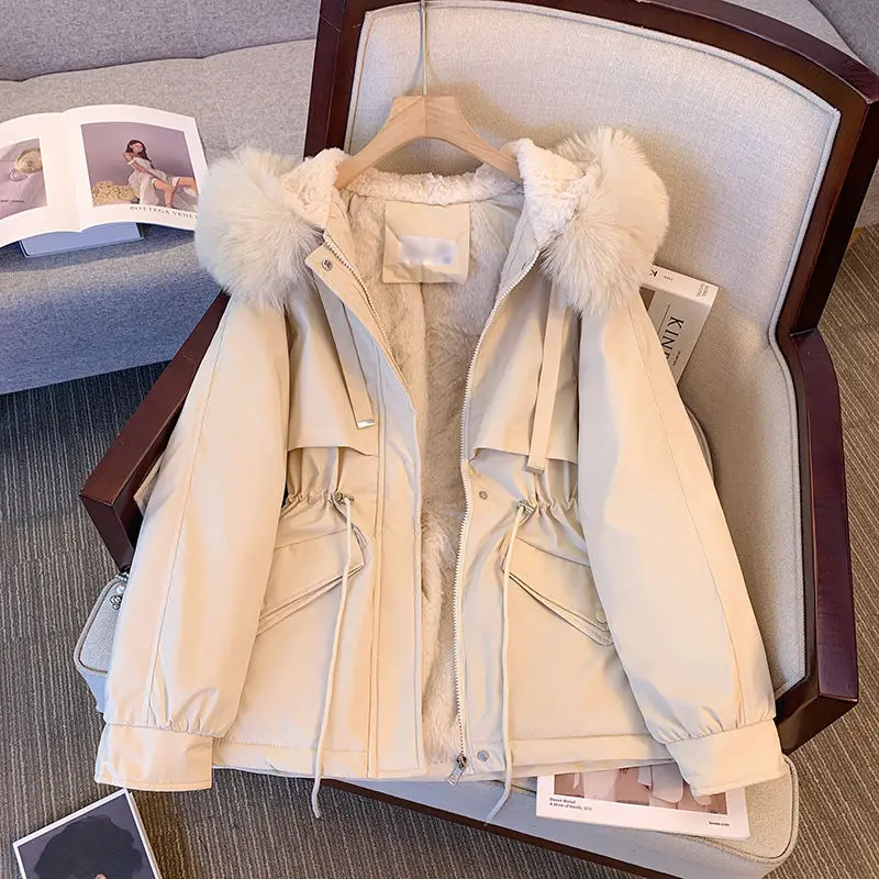 

Parkas Fur Womens Fall Lining Minimalist Diamond-Patterned Standneck Lady Polka Filling Trip European Style Double-Layer Round