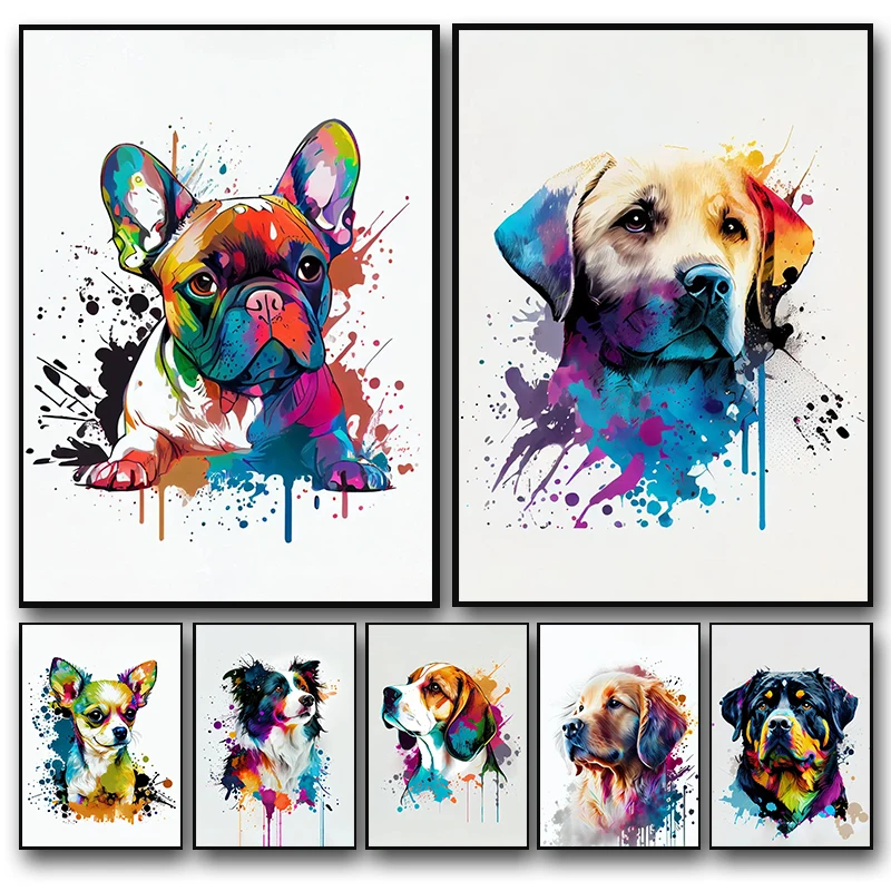 Cute Graffiti Pet Dogs Poster Prints Golden Retriever Border Collie French Bulldog Wall Art Canvas Painting Home Room Decor