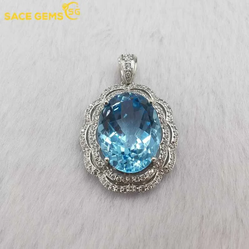 SACE GEMS Luxury Pendant for Women 925 Sterling Silver 12*16mm Sky Blue Topaz Pendant Necklace Wedding Party Fine Jewelry Gifts