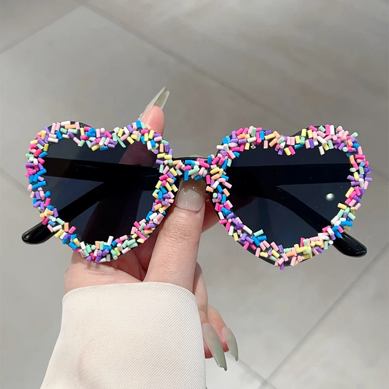 KAMMPT Heart Shape Sunglasses with Colorful Jimmies Women Stylish Cute Beach Sun Glasses Trendy Original Vacation Casual Shades image 3