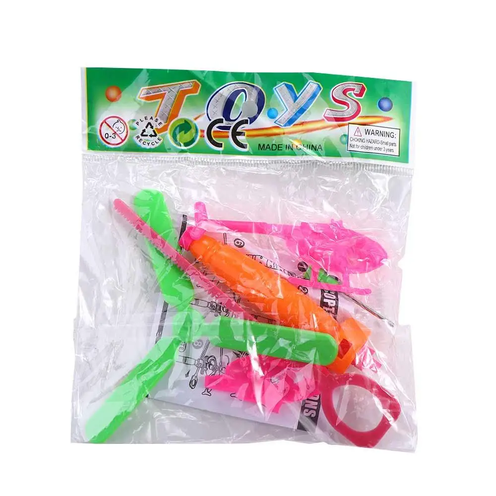 Plastic Pull Line Helicopter Toys With Assembled Handle Outdoor Game Drawstring Plane Multicolor Mini Pull Line Aircraft