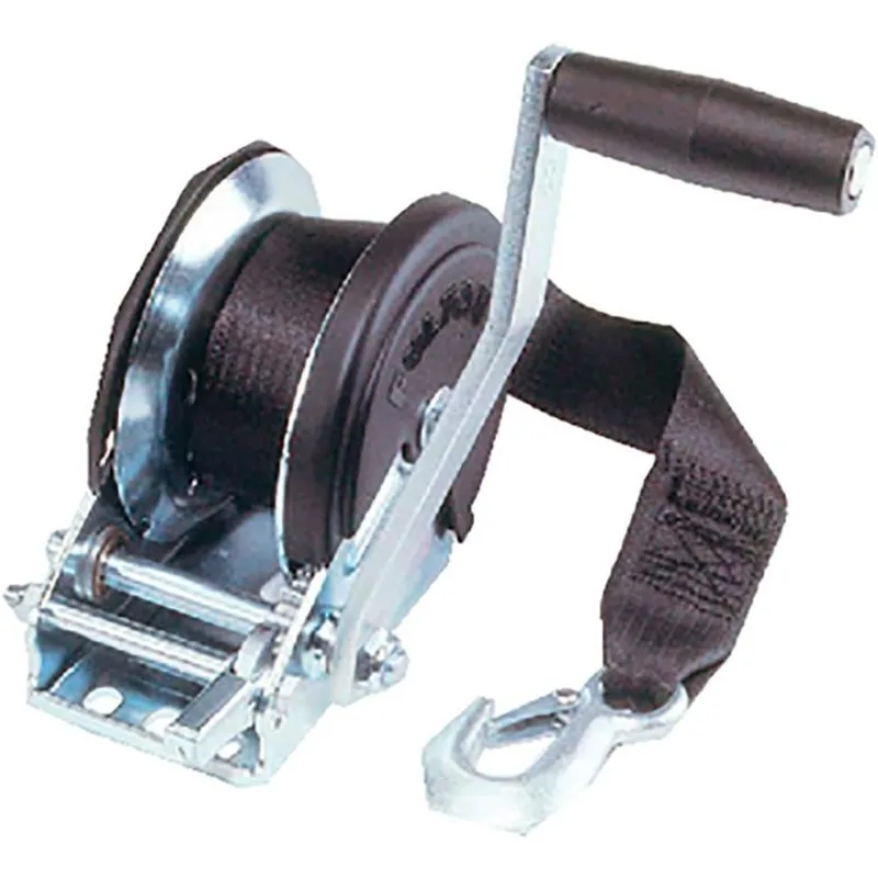 

Single Speed Hand Crank Trailer Winch with 20 Foot Winch Strap Hook 1500 lbs Capacity Solid Drum Gear System