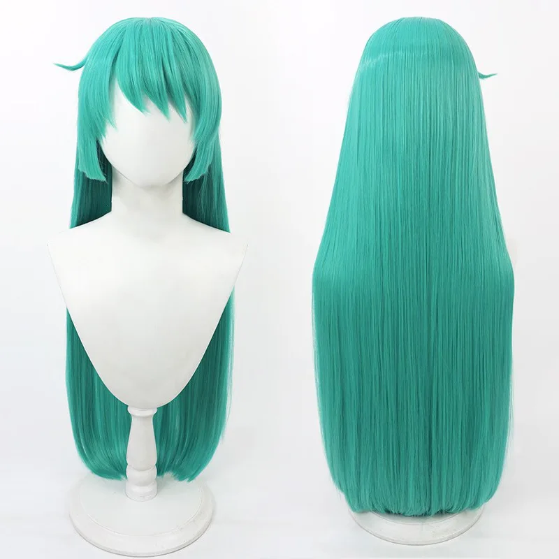 

Synthetic Hair Minakami Sayo Cosplay Wigs Gushing Over Magical Girls 85cm Long Straight Green Cos Wig Heat Resistant