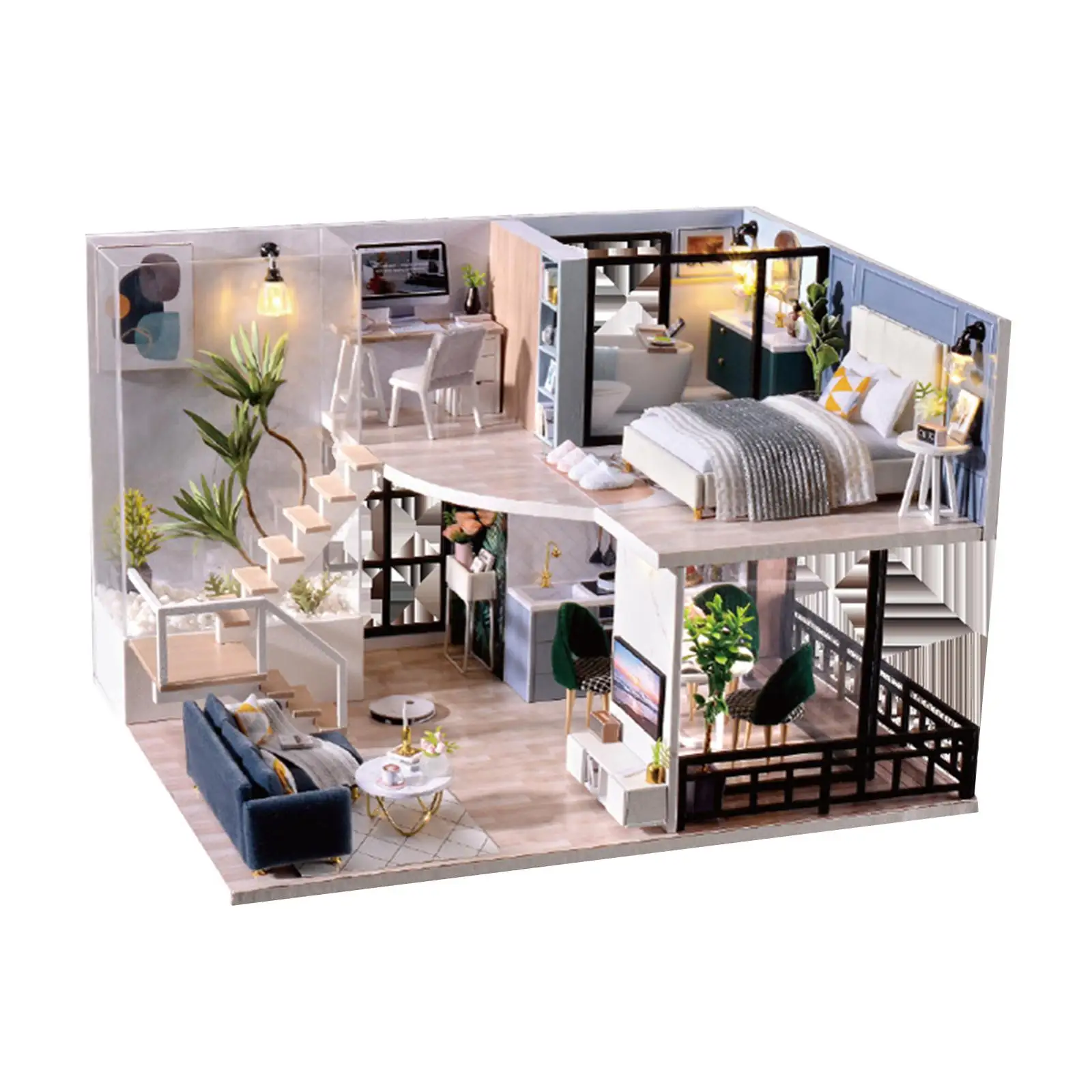 DIY Creative Dollhouse with Furniture LED Nordic Style Cottage Toy