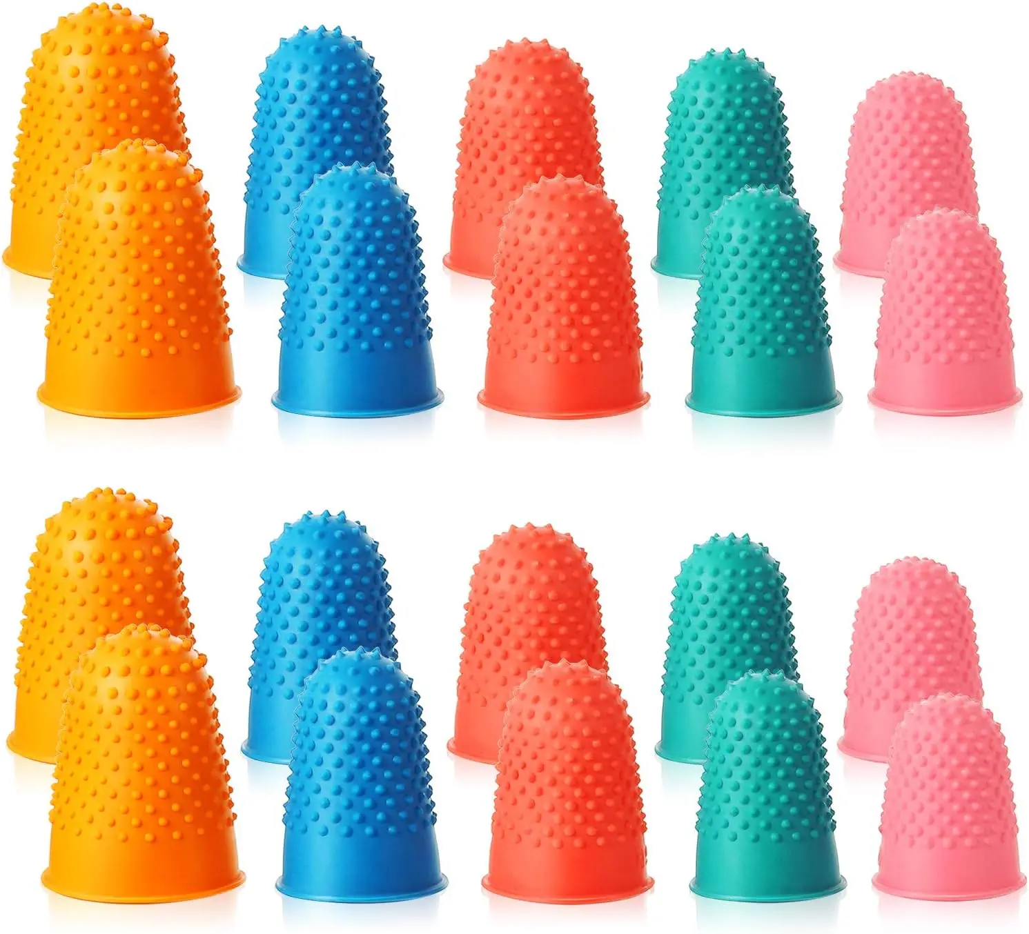 

20 Pcs Rubber Finger Protectors for Counting Money, Sorting Papers, Sewing, Knitting - Reusable Thimbles (5 Sizes, 5 Colors)
