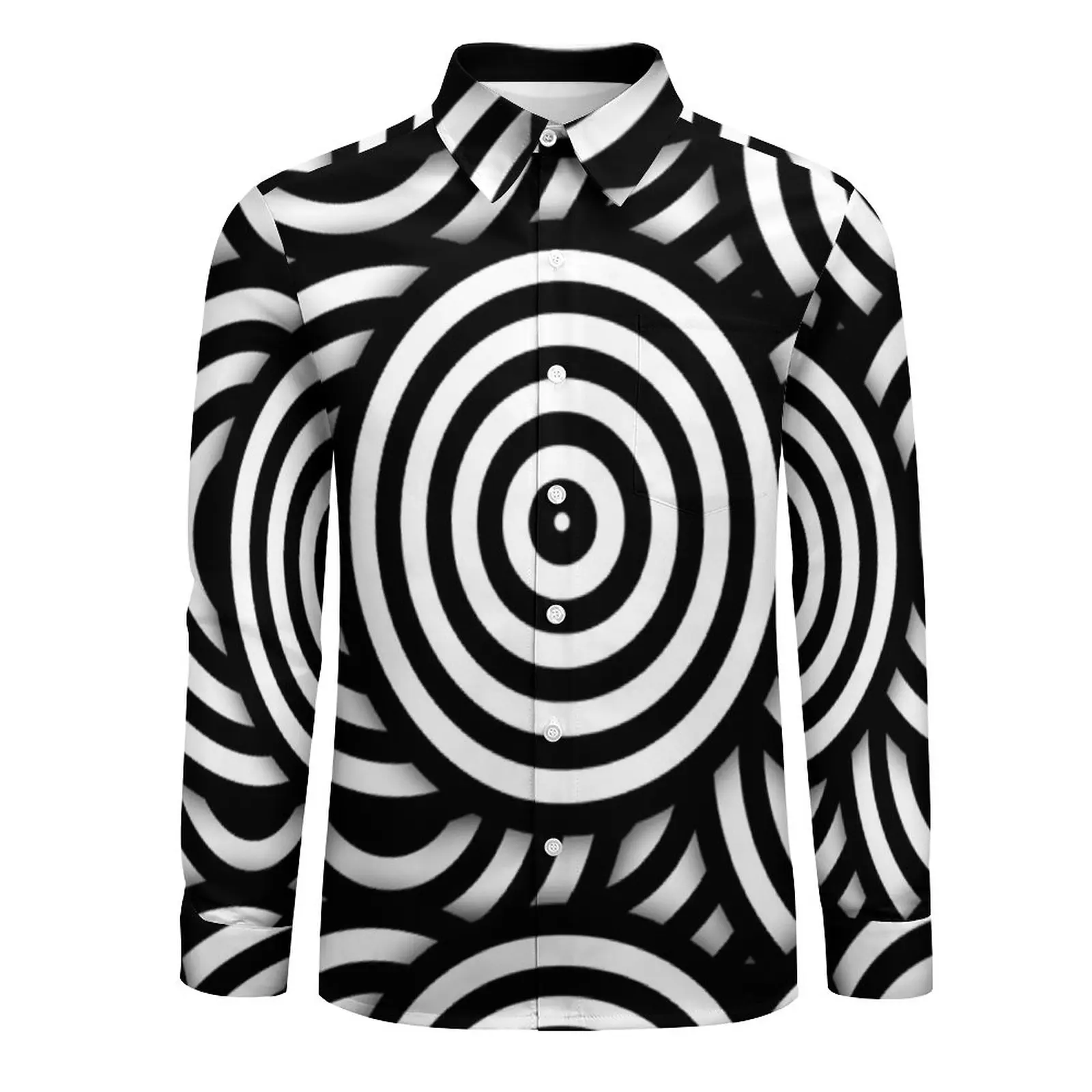 Retro Psychedelic Op Art Shirt Autumn Black White Circles Casual Shirts Vintage Blouses Long Sleeve Pattern Y2K Top Plus Size