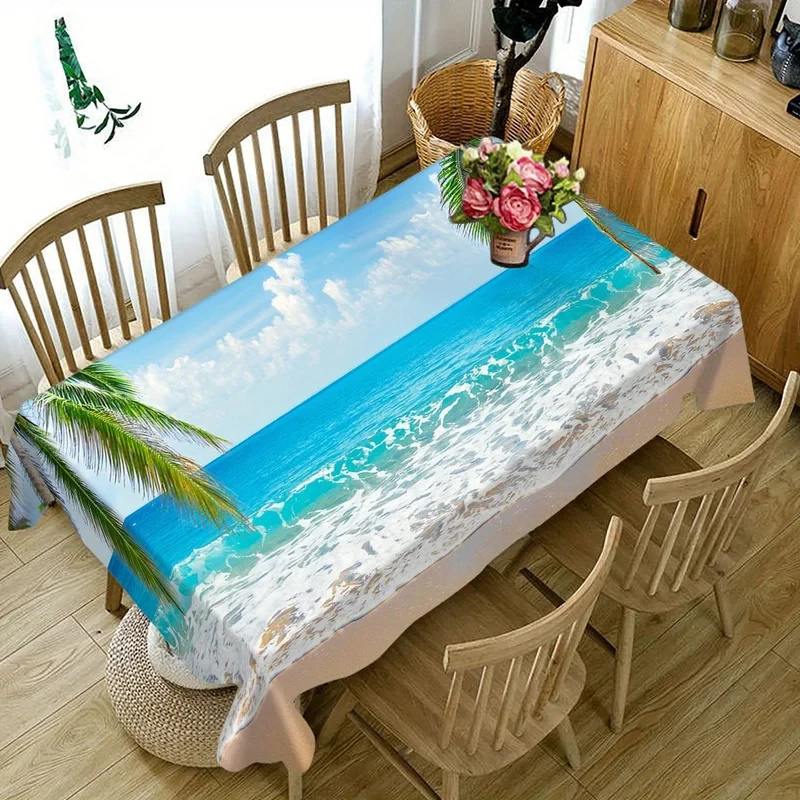 VIKAMA Tropical Sea Table Cloth Blue Ocean Beach Pattern Waterproof Rectangular Home Decor Table Cover