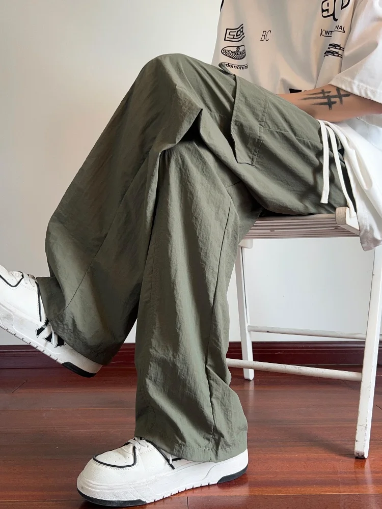 

Мужские летние брюки из ледяного шелка, свободные, прямого кроя, быстросохнущие, в стиле парашютиста, американские повседневные модные карго-шорты