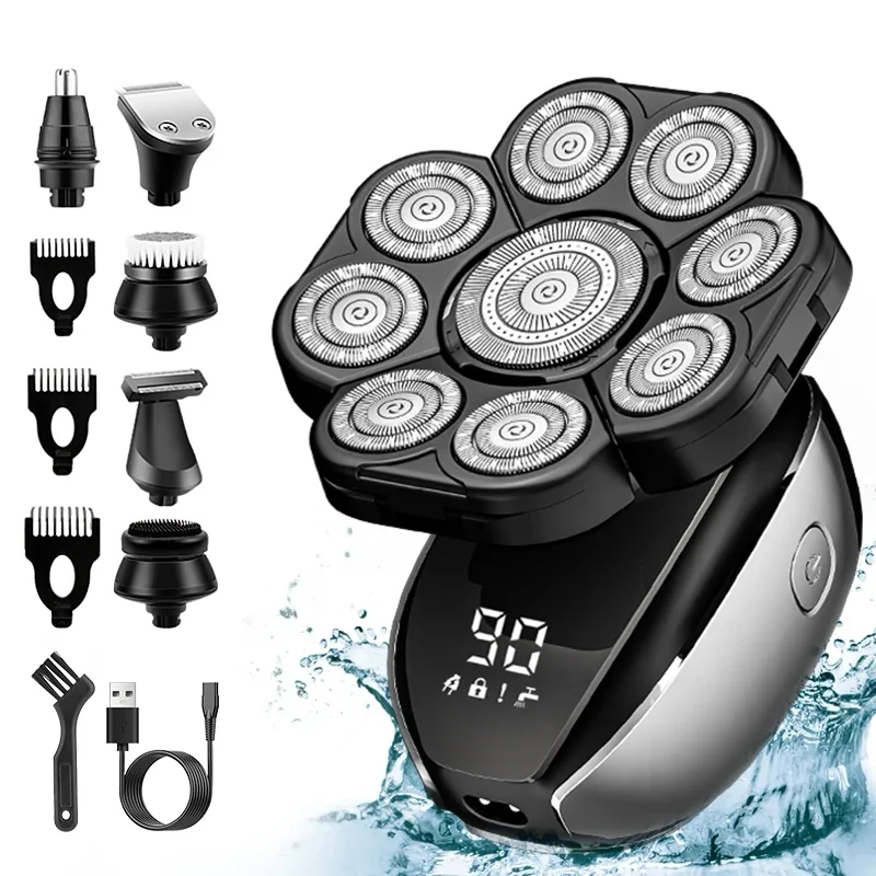 

USB Rechargeable Trimmer with Nose Hair Trimmer Hair Clipper & Facial Brush Set IPX6 Waterproof 9D Electric Shaver for Men