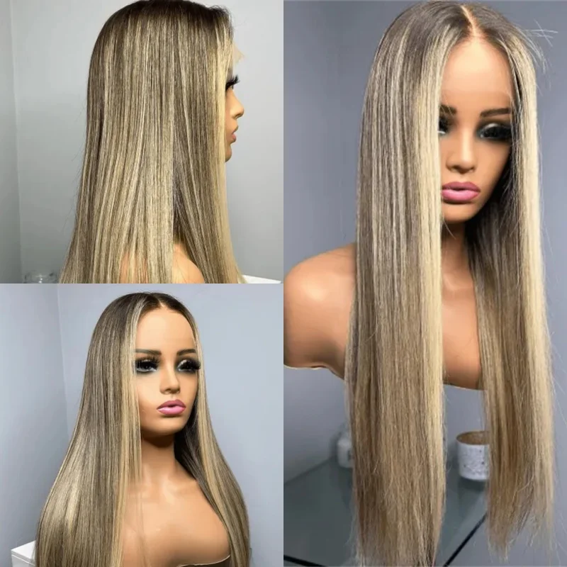 

Женский парик, новинка, 13x4, омбре, коричнево-русый, HD, с кружевной передней частью, высококачественный синтетический парик, мягкий, длинный, прямой, без клея, с естественной линией роста волос