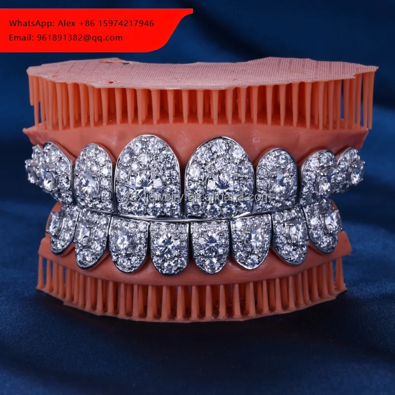 

Custom TOP BOTTOM 6 8 10 S925 Silver 10K 14K Solid Gold Third Party Certified Hip Hop Big Bling Brilliant Cut VVS Grillz