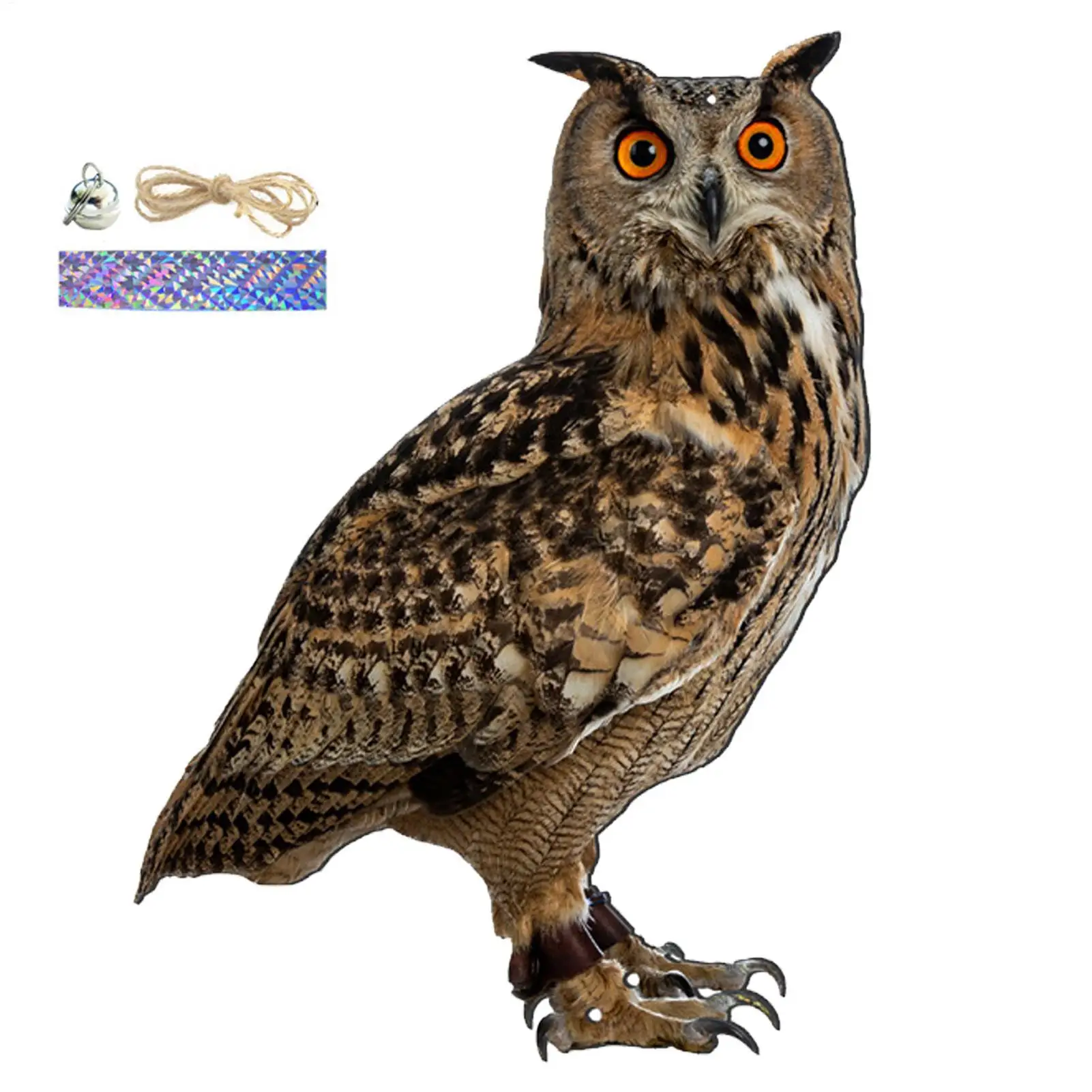 Expel Birds Pendant 2D Owl Scarecrow Pendant Garden Protector Decorative Scarer Pendant with Bell Fake Bird Scare Device