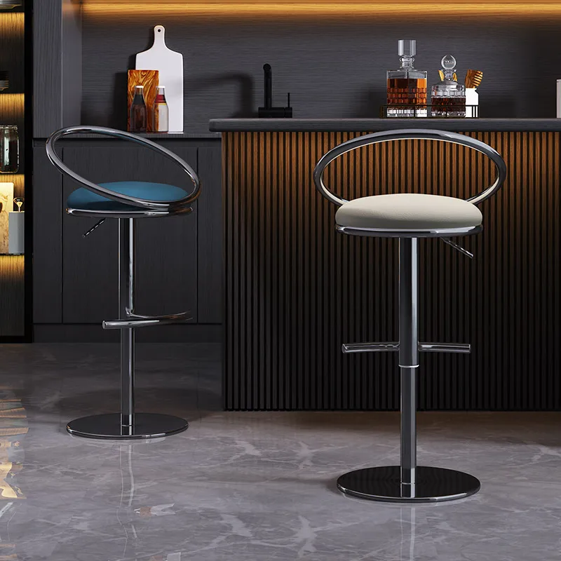 

Nordic Kitchen Bar Chair Round Simple Adjustable Modern Designer Swivel Bar Stools Luxury Quality Leather Barkrukken Furniture