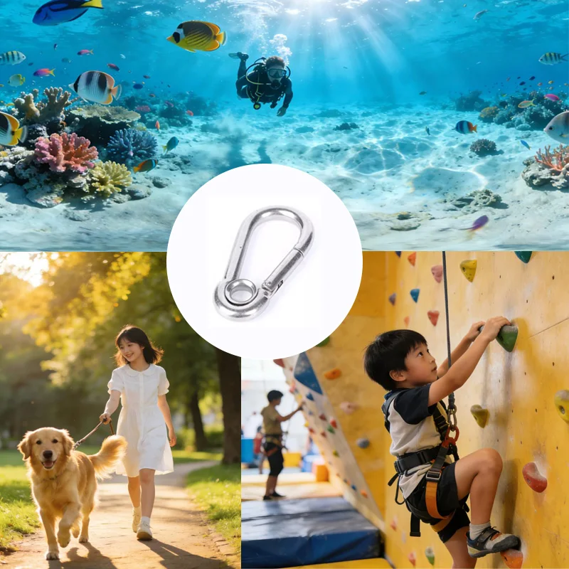 M4-M12 304 Stainless Steel Hook Carabiner Eyelet Camping Climbing Secure Lock for Outdoor Sports Pack Camping Climbing