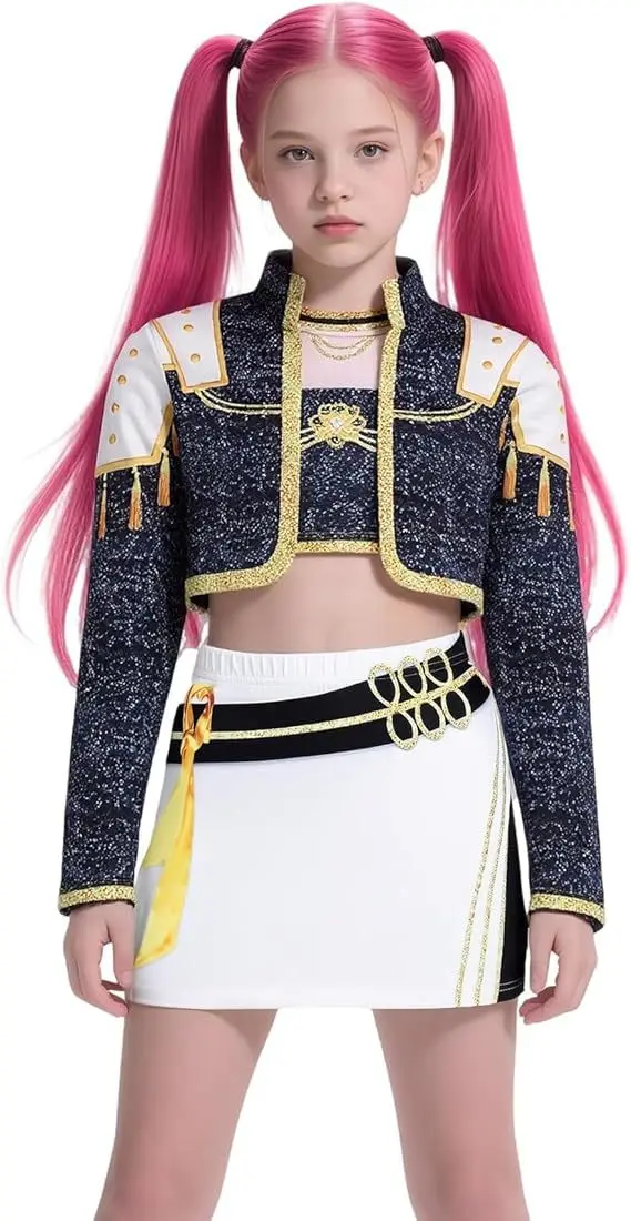 K-POP الشيطان هنتر تأثيري فتاة زي الأطفال البوب المغني ثلاثية الأبعاد مطبوعة ملابس أطفال مجموعة الذهب الأسود فريق الصيد الساحرة