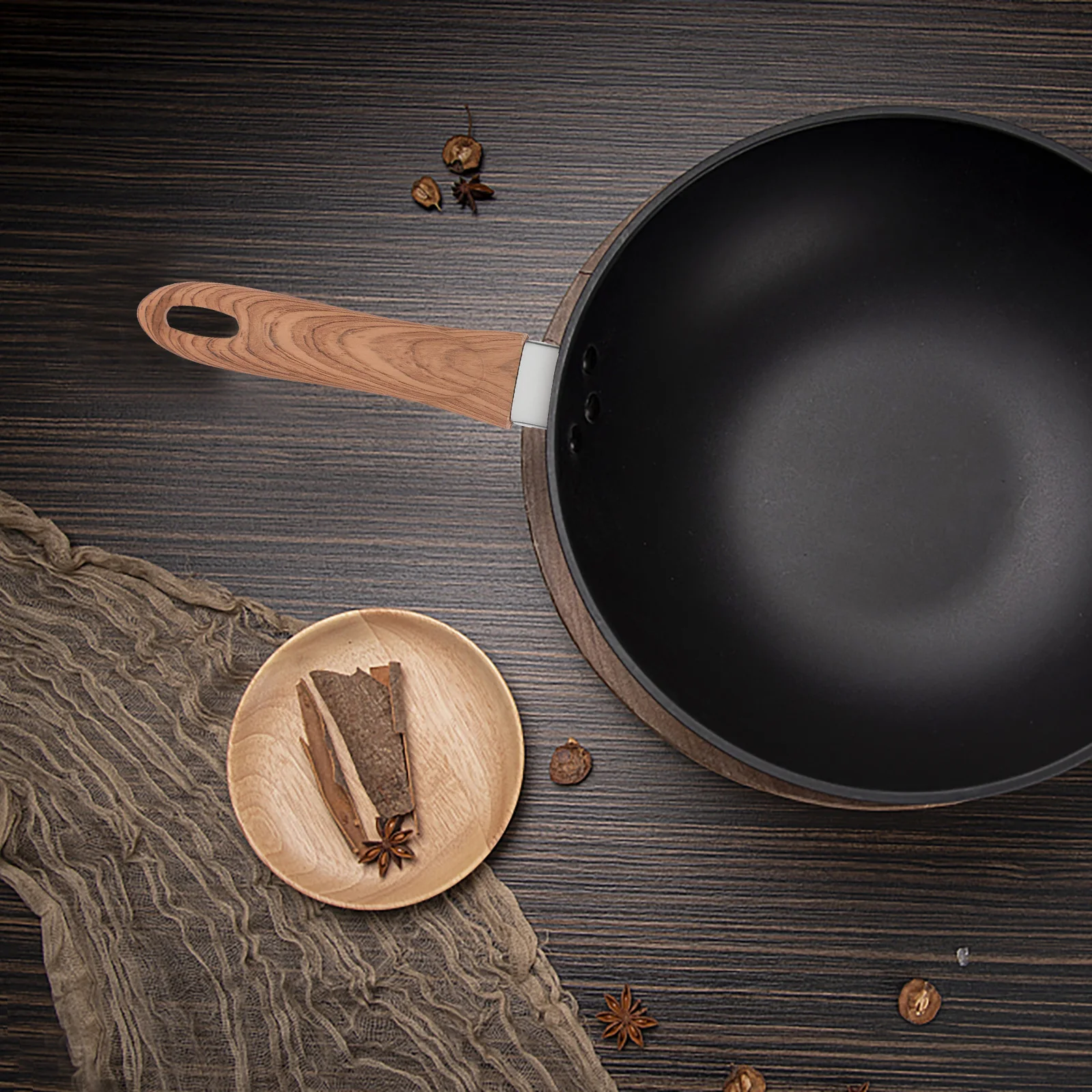

Wood Grain Milk Pot Handle Anti Scald High Temp Replacement Compatible Pans Frying Kitchen Cookware Parts Detachable
