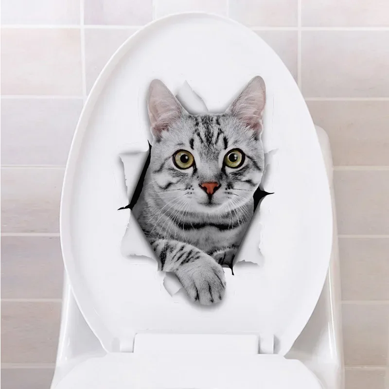 Cats 3D Wall Sticker Toilet Stickers Hole View Vivid Dogs Bathroom For Home Decoration Animals Vinyl Decals Art Wallpaper Poster