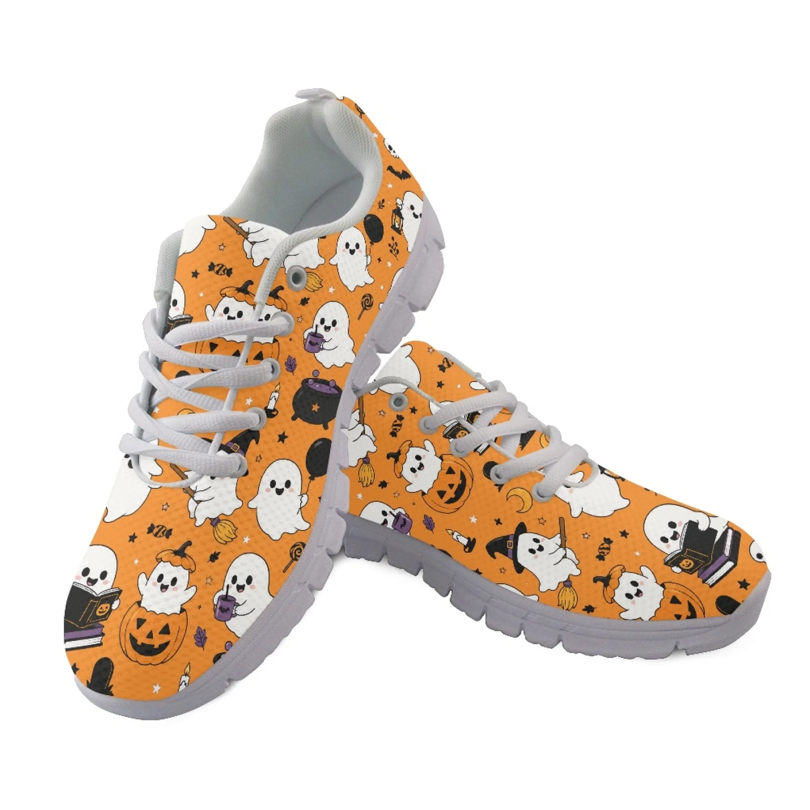 Coloranimal Halloween Cute Ghost Breathable Slip On Running Sneakers for Women Mesh & EVA Sole Running Tennis Shoes New Design