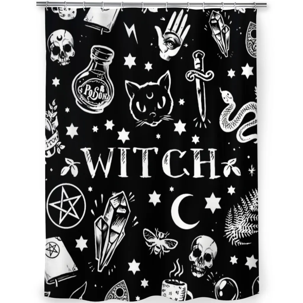 WITCH PATTERN Cat Skull Ouija Shower Curtains  Waterproof Fabric Creative Bathroom Decor with Hooks Home Accessories