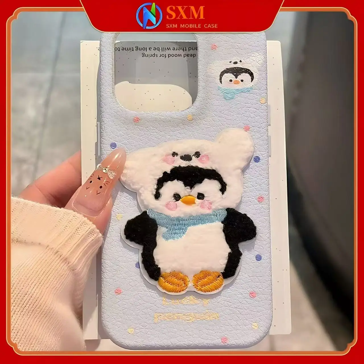

Подходит для мобильного телефона Apple с вышивкой «Пингвин яблоко», новый мягкий кожаный чехол для телефона с узором