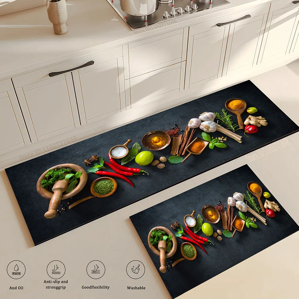 Spices Kitchen Mat Home Entrance Doormat Living Room Bedroom Balcony Floor Decor Carpet Bathroom Hallway Door Anti-Slip Foot Rug