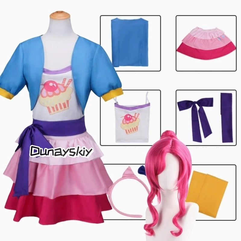 Little Ponyyy Pinkie Pie Cosplay Costume Human Female Pink Dress for Girl Wig Suit Halloween Carnival Costumes Prop Kids Size