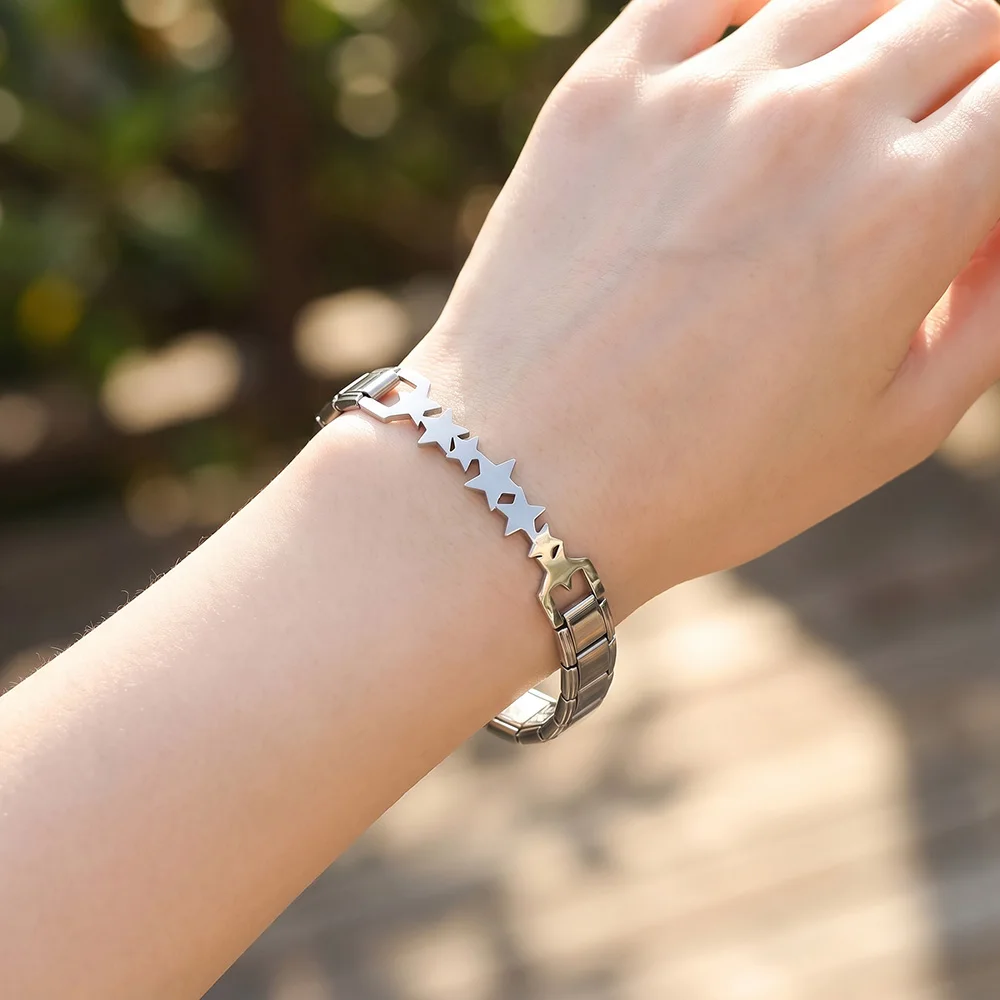 Goldfarbenes Personalisiertes DIY-Armband mit Italienischem Charm aus Edelstahl, Zerlegbar, Modeschmuck für Damen und Herren – Detail 6