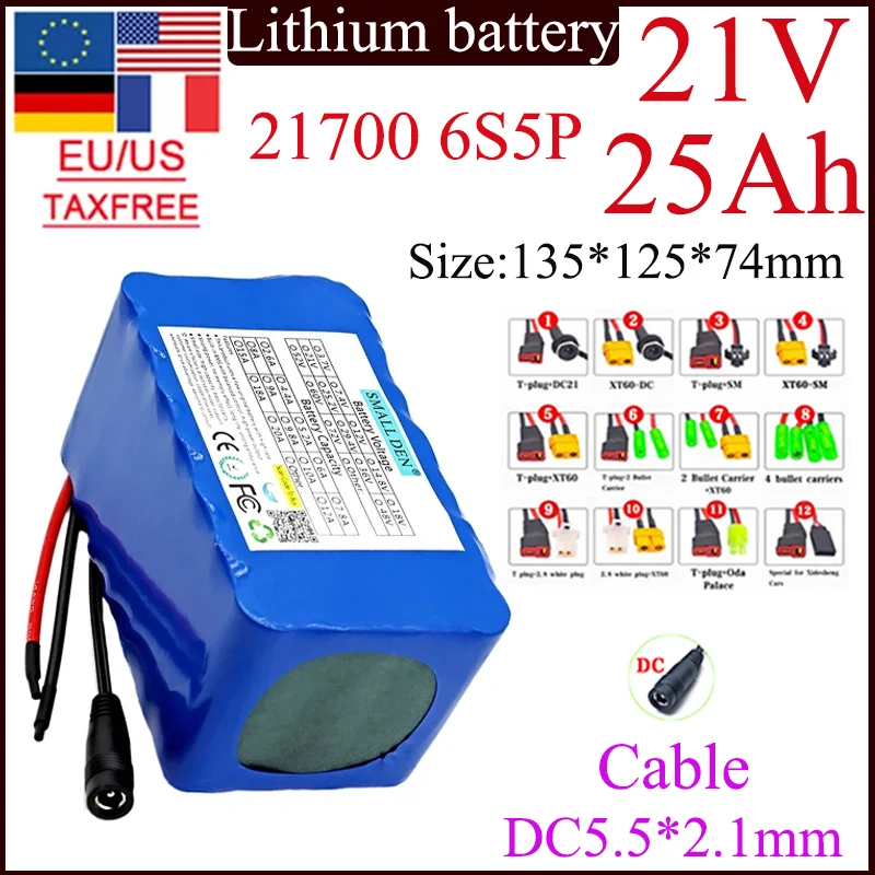 21V 25Ah 21700 6S5P Lithium battery pack Built-in Same port 30A BMS for 0-650W 25000mAh High Capacity Power Tools spare battery