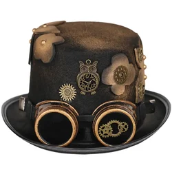 Steampunk Top Hat with Detachable Goggles and Flower for Men and Women Hat Flower Design