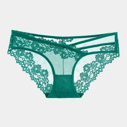 BANNIROU-Culotte en dentelle transparente pour femme, sous-vêtement sexy, taille basse, couleur unie, 1 pièce