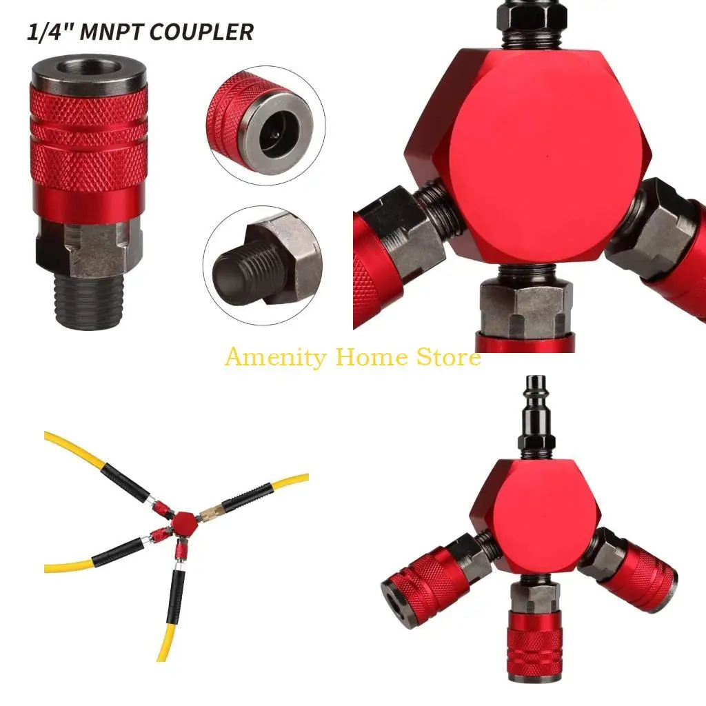 

F26C 3-ходовой воздушный коллектор, 4 порта, алюминиевый промышленный плоский шестигранник, быстроразъемный разветвитель шланга