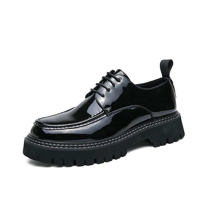 Platform Shoes Oxford Shoes Man Thick-soled Wedding Shoes Formal Business Shoes Patent Leather Lace-up Heightening Casual Shoes