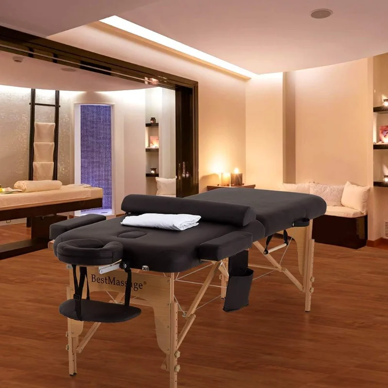 Mesa de massagem com meia caixa, cama de massagem, cama SPA, 2 vezes, altura ajustável, 73 "PU longo, cama portátil do salão