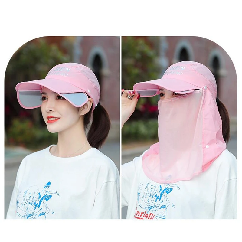 Detachable Face Hats Neck Cover Scarf Women Summer Visors Breathable Mesh Sun Protection Hat Garden Working Cycling Hiking Caps