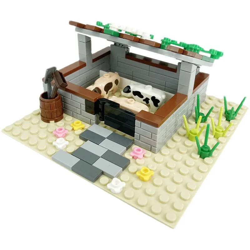 Farm Scene Series Radish Field Corn Field Pigsty Cowshed Assembling Building Blocks Set DIY Bricks Toys For Kids Christmas Gifts