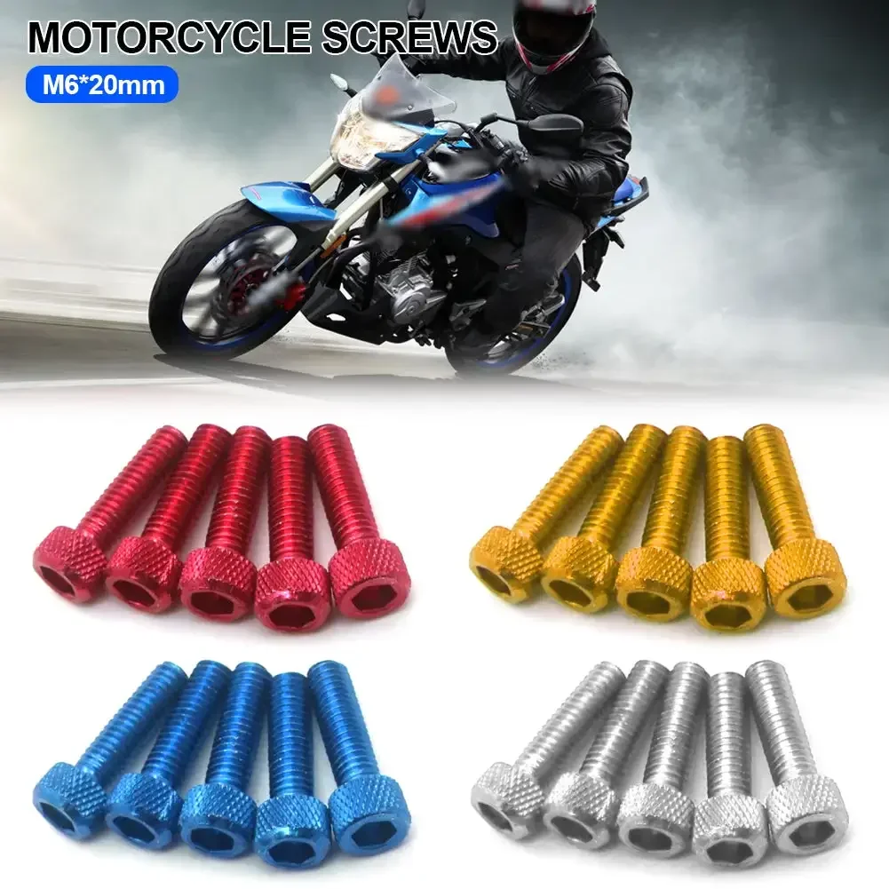 5Pcs M6*20mm Motorcycle Bolts Screw M6 Cap Head Moto Parts Cap Bolts Colourful Aluminum Adornment Anodised Bolts Screws