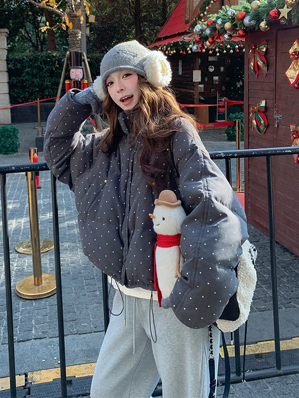 ay 水玉模様スタンドカラー オルト レディース ダウンジャケット カジュアル スリ 冬用コート シエンデッド アンチエイジング レジャー アウターウェア