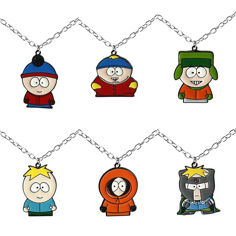 6Pcs/set Anime South Park Necklace Stan Kyle Kenny Cartman Chain Necklace Handmade Jewelry A Bad Boy Jewelry Gifts