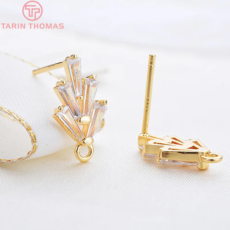 (2294)4PCS 14.5*7.5MM 24K Gold Color Brass Zircon Tree Leaf Leaves Stud Earrings High Quality Jewelry Findings Accessories