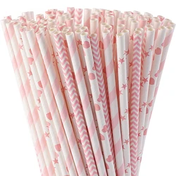 Biodegradable Pink Paper Straws, Pack of 100 Party Straws for Juice, Cocktail, Smoothies, Birthday, Wedding, Bridal/Baby Shower