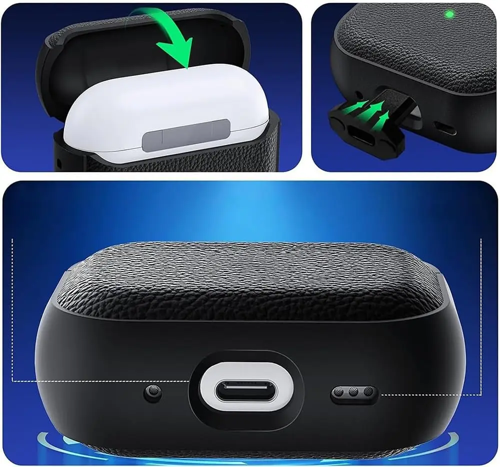 for AirPods Pro 3/Pro 2/Pro/4 Case Soft TPU Leather Design Drop Protection Cover with Keychain & Cleaner Kit for AirPods 4/Pro 3 - view 2