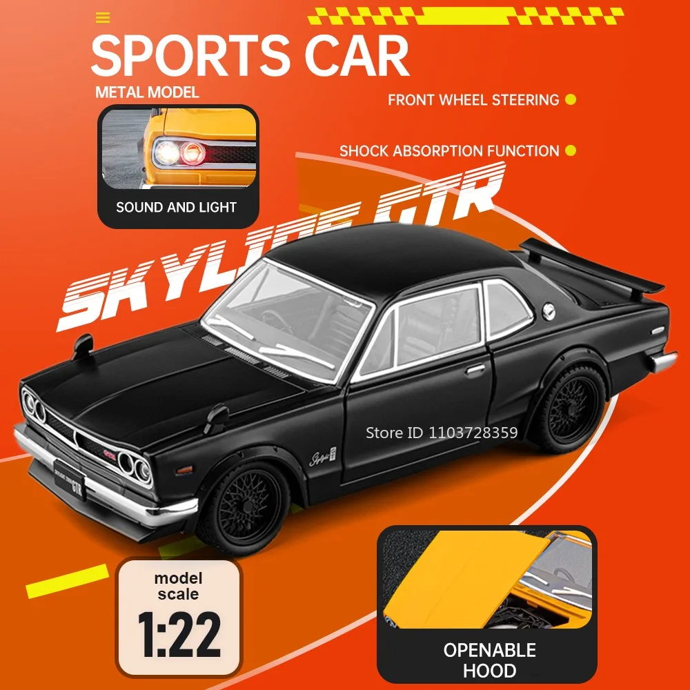 

1:22 Scale SKYLINE GTR C8 Model Sports Car Toys Metal Diecast Sound Light Simulation Interior Shock Absorption Ornament Supercar